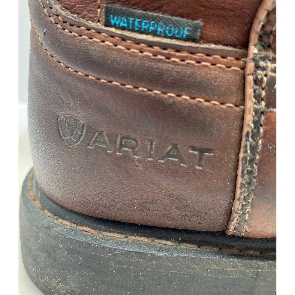 Ariat Mens Sierra Waterproof Steel Toe Work Boots Brown Leather Pull On 10002385